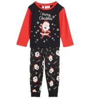 Pigiama morbido per bambini, maschi e femmine. Maglione girocollo con motivo di Babbo Natale. Jogger in cotone con motivo a fiocco di neve. Pigiama 929560 Nero/Rosso/Bianco