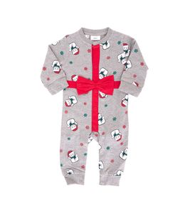 Tutina natalizia per neonati con stampa pupazzo di neve, pezzo unico in cotone con grande fiocco, tutina 951686 grigio/rosso