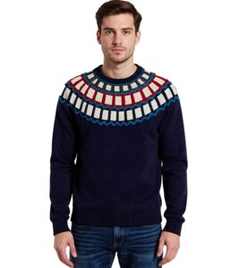 Men's knitted sweater with geometric pattern leisure sweater 920675 Blue