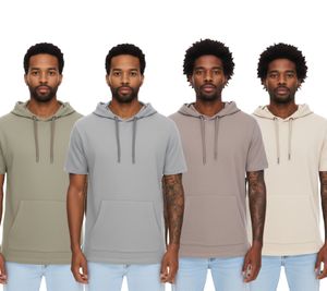 Felpa con cappuccio da uomo EIGHT2NINE , a maniche corte, in cotone, con cappuccio, estiva, H10014L22462AEN, grigio chiaro, cachi, marrone o beige