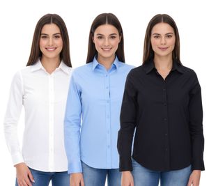 Chemise à manches longues ELEVATE Hamell, chemisier simple pour femme, chemisier en popeline, bleu clair, noir ou blanc