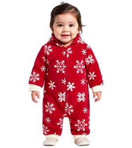 Tuta intera in pile per bambini con cappuccio, motivo fiocco di neve e cerniera, 954927, rosso/bianco