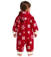 Tuta intera in pile per bambini con cappuccio, motivo fiocco di neve e cerniera, 954927, rosso/bianco