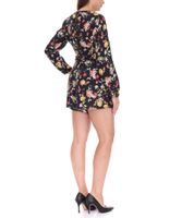 vestino Women's Jumpsuit with Floral Print, Transparent Summer One-Piece, Long-Sleeved Jumpsuit 900549 Black