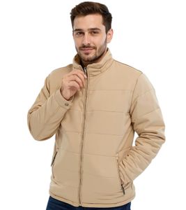 Men's Quilted Jacket in Suede Look with Hood, Padded Jacket 919039 Beige