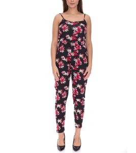 Tuta da donna vestino con stampa floreale, costume intero estivo, a maniche lunghe, con spalline regolabili, 900379 Nero