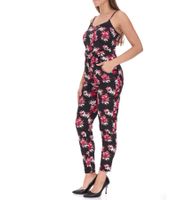 Tuta da donna vestino con stampa floreale, costume intero estivo, a maniche lunghe, con spalline regolabili, 900379 Nero