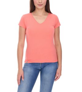 COURSE Damen T-Shirt mit V-Ausschnitt Sommer-Shirt Baumwoll-Oberteil Freizeit-Shirt 900779 Coral