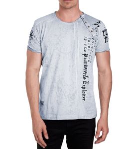 Herren T-Shirt mit Plunderer & Exploiter Print Baumwoll-Shirt Rundhals-Shirt R-15191 Grau