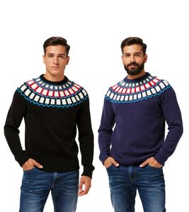 Maglione da uomo in maglia con motivo geometrico, maglione per il tempo libero, in nero o blu