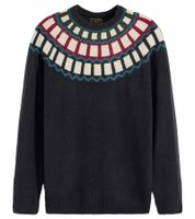 Men's Knitted Sweater with Geometric Pattern, Casual Sweater in Black or Blue