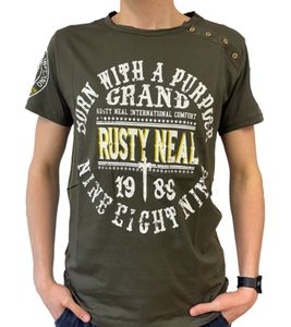 Herren T-Shirt mit Born with a Purpose Print Baumwoll-Shirt Rundhals-Shirt R-15216 Khaki