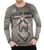 Herren Longsleeve mit Fighter-Print Baumwoll-Langarm-Shirt Sommer-Pullover Freizeit-Shirt R-10150 Grau