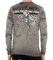 Herren Longsleeve mit Fighter-Print Baumwoll-Langarm-Shirt Sommer-Pullover Freizeit-Shirt R-10150 Grau
