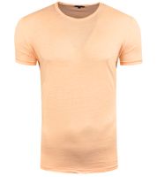 Herren T-Shirt Basic Baumwoll-Shirt verwaschenes Rundhals-Shirt Kurzarm R-15200 Neon-Orange