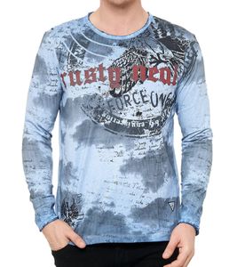 Herren Longsleeve mit Farbverlauf Baumwoll-Langarm-Shirt Sommer-Pullover Freizeit-Shirt R-10140 Blau