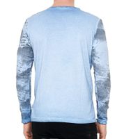 Herren Longsleeve mit Farbverlauf Baumwoll-Langarm-Shirt Sommer-Pullover Freizeit-Shirt R-10140 Blau