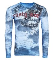 Herren Longsleeve mit Farbverlauf Baumwoll-Langarm-Shirt Sommer-Pullover Freizeit-Shirt R-10140 Blau