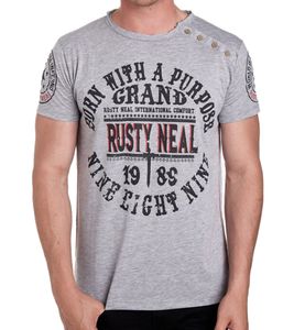 Herren T-Shirt mit "Born with a Purpose" Print Baumwoll-Shirt Rundhals-Shirt R-15216 Hellgrau meliert
