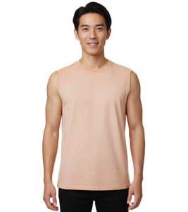 Men's Tank Top, Short-Sleeved Shirt, Simple Summer Top, Cotton Shirt R-15286, Light Orange