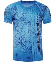 Herren T-Shirt mit Plunderer & Exploiter Print Baumwoll-Shirt Rundhals-Shirt R-15191 Petrol Blau
