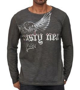 Herren Langarm-Shirt mit Adler Print Sommer-Baumwoll-Longsleeve Freizeit-Pullover R-10143 Grau