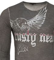 Herren Langarm-Shirt mit Adler Print Sommer-Baumwoll-Longsleeve Freizeit-Pullover R-10143 Grau