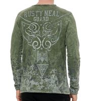 Herren Longsleeve mit Allover-Tribal-Print Baumwoll-Langarm-Shirt Sommer-Pullover Freizeit-Shirt R-10152 Khaki