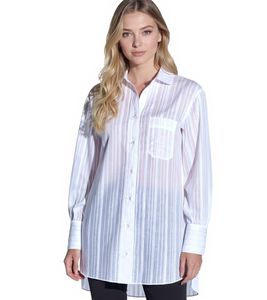 vestino Damen Oversized Bluse im Boyfriend Style Transparent mit Strukturstreifen Sommer-Bluse 900600 Weiß