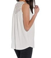 vestino Damen Sommer-Top mit Spitzen-Einsatz Freizeit-Shirt im Boho-Look 900630 Creme-Weiß