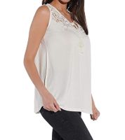 vestino Damen Sommer-Top mit Spitzen-Einsatz Freizeit-Shirt im Boho-Look 900630 Creme-Weiß