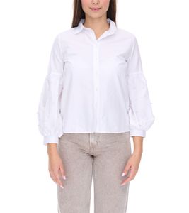 COURSE Damen Sommer-Bluse mit Perlen Langarm-Shirt 901879 Weiß