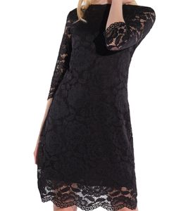 Robe en dentelle pour femme, mini-robe décontractée, manches 3/4, modèle 900538 noir