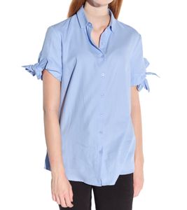 vestino Damen Kurzarm-Bluse mit Schleifen-Arm Hemd-Bluse Business-Shirt 901149 Blau