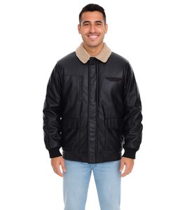 Herren Piloten-Jacke aus Lederimitat stylische Outdoor-Jacke mit Teddykragen 950871 Schwarz