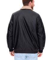 Men's Faux Leather Pilot Jacket, Stylish Outdoor Jacket with Teddy Bear Collar, 950871 Black
