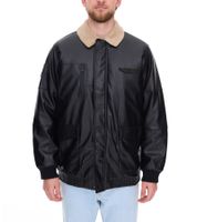 Men's Faux Leather Pilot Jacket, Stylish Outdoor Jacket with Teddy Bear Collar, 950871 Black