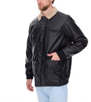 Men's Faux Leather Pilot Jacket, Stylish Outdoor Jacket with Teddy Bear Collar, 950871 Black