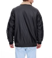 Men's Faux Leather Pilot Jacket, Stylish Outdoor Jacket with Teddy Bear Collar, 950871 Black