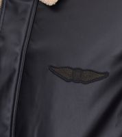 Men's Faux Leather Pilot Jacket, Stylish Outdoor Jacket with Teddy Bear Collar, 950871 Black