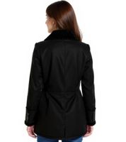 Women's Coat with Teddy Fur Collar, Faux Lambskin Jacket, Autumn Parka 939077 Black