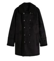 Women's Coat with Teddy Fur Collar, Faux Lambskin Jacket, Autumn Parka 939077 Black