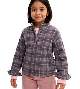 Chemisier en flanelle pour fille, chemise en coton avec taille froncée et fermeture à boutons 930775 gris/rose