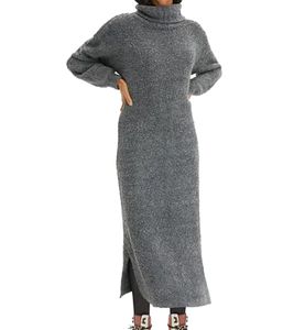 Vestido midi suave para mujer, vestido básico de hilo bouclé, vestido de manga larga, talla 935820, tallas: gris