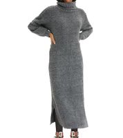 Soft women's midi dress, basic dress made of boucle yarn, long-sleeved dress, 935820, size sizes gray