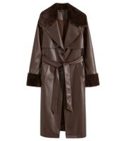Abrigo de piel sintética para mujer con cuello de borreguito, chaqueta de piel sintética de oveja, abrigo de otoño 914589 Marrón