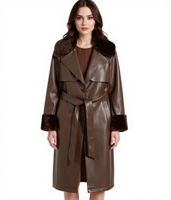 Abrigo de piel sintética para mujer con cuello de borreguito, chaqueta de piel sintética de oveja, abrigo de otoño 914589 Marrón