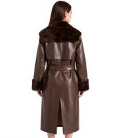 Abrigo de piel sintética para mujer con cuello de borreguito, chaqueta de piel sintética de oveja, abrigo de otoño 914589 Marrón