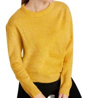 Women's Knitted Sweater with Round Neck and Long Sleeves 906742 Yellow/White