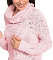 Women's Knitted Turtleneck Sweater with Drawstring in Cable Knit Cotton Sweater Casual Sweater 962955 Pink